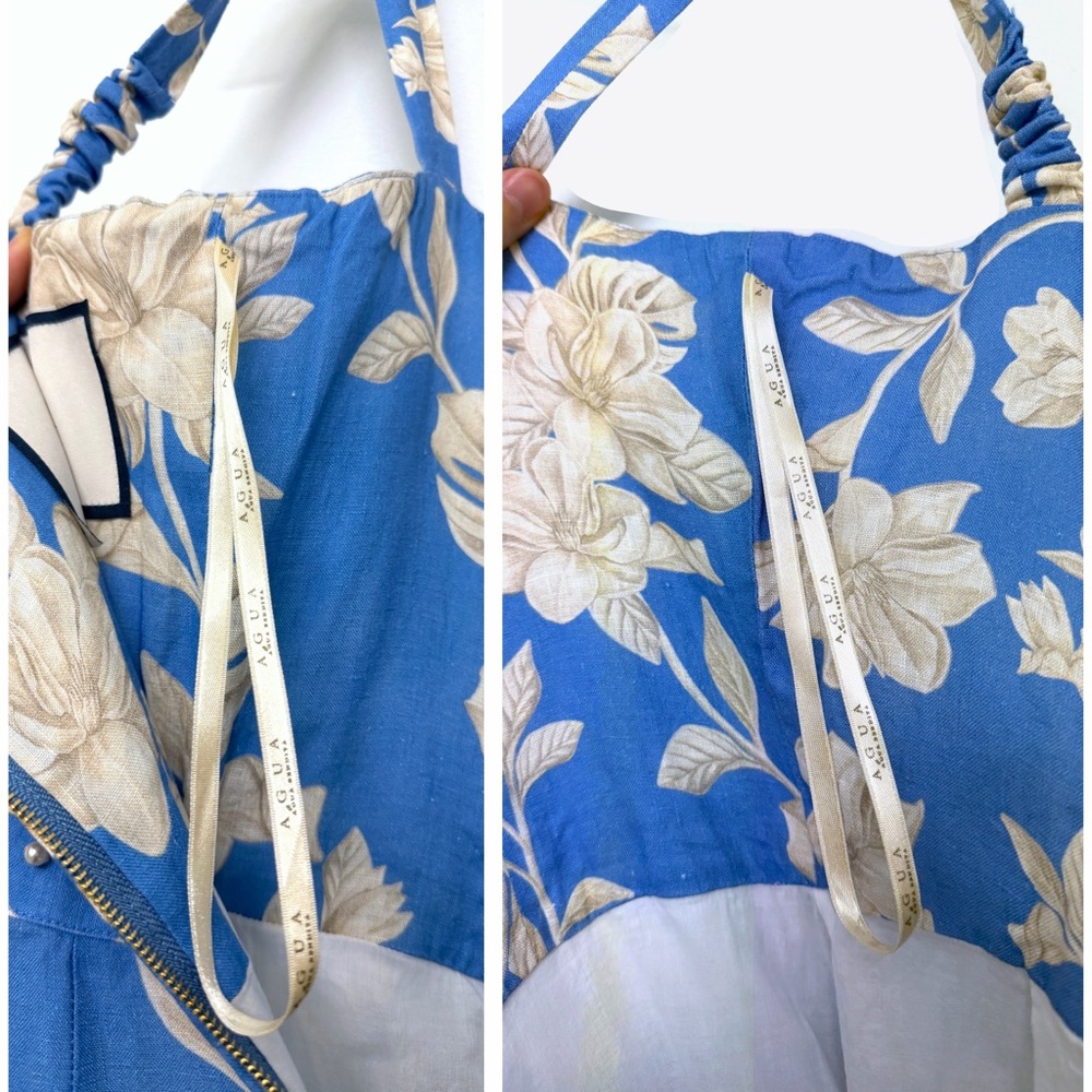 Agua by Agua Bendita Lima Madera Maxi Dress Linen Blue Ivory Floral Print L - Picture 16 of 16